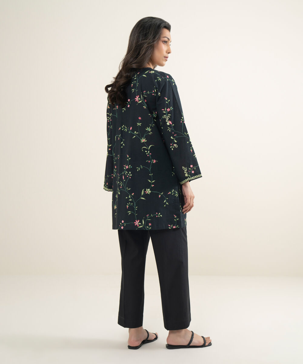 Women's RTW Crosshatch Embroidered Black Straight Shirt