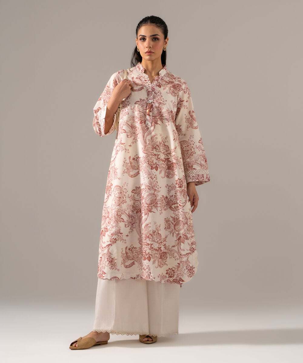 Women's RTW Cross Hatch Printed White Straight Shirt