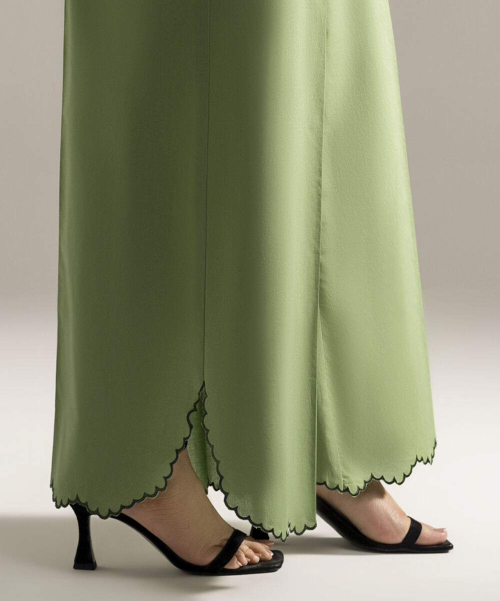 Women's RTW Cambric Embroidered Green Flared Pants