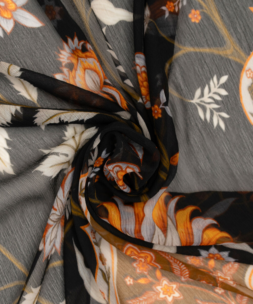 Blended Chiffon Printed Black Dupatta