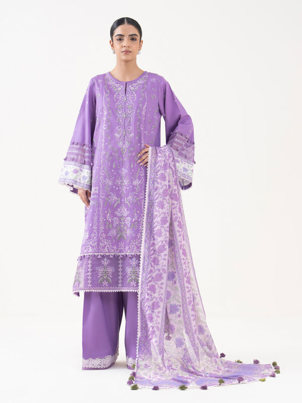 3 Piece - Embroidered Raw Silk Suit
