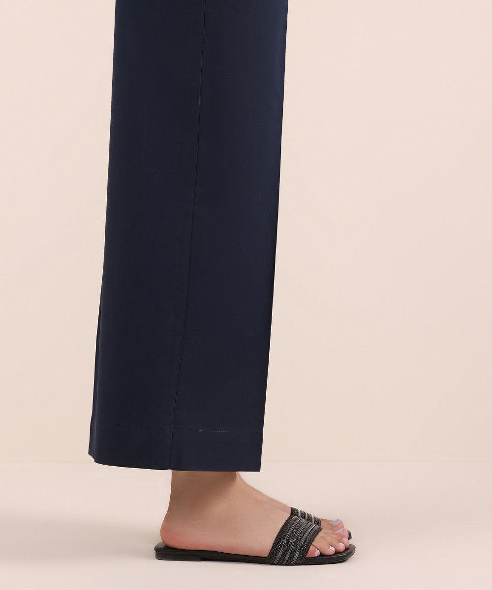 Woman - Blue Solid Cambric Culottes