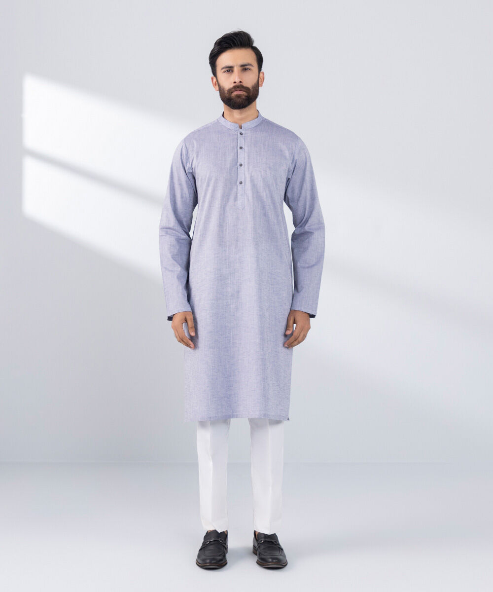 Men's Stitched Blue Cotton Kurta