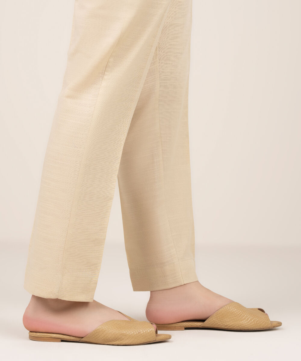 Women's RTW Khaddar Solid Beige Straight Pants