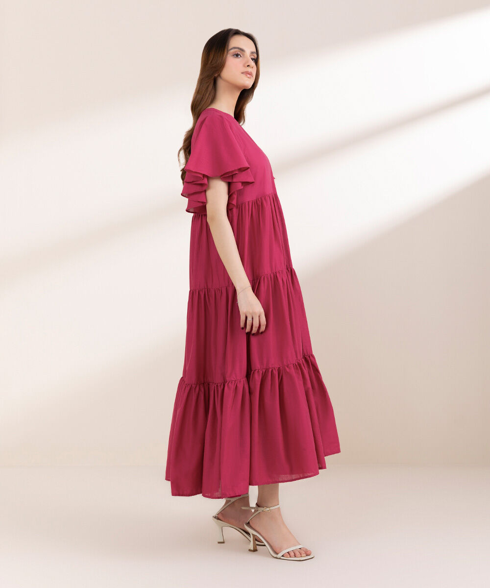 Women's RTW Cross Hatch Pink Tier Dress