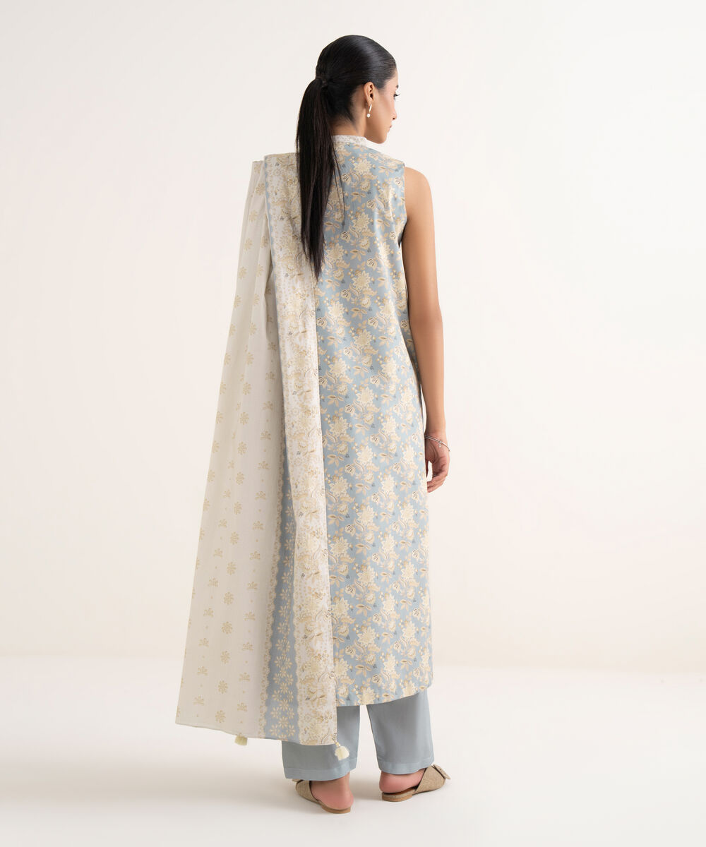 Women's Unstitched Cotton Printed Multi Three Piece Suit