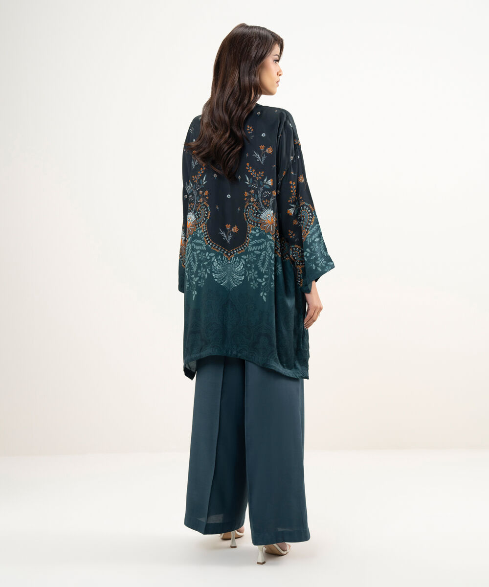 Women's RTW Premium Visocose Satin Embroidered Black 2 Piece Suit