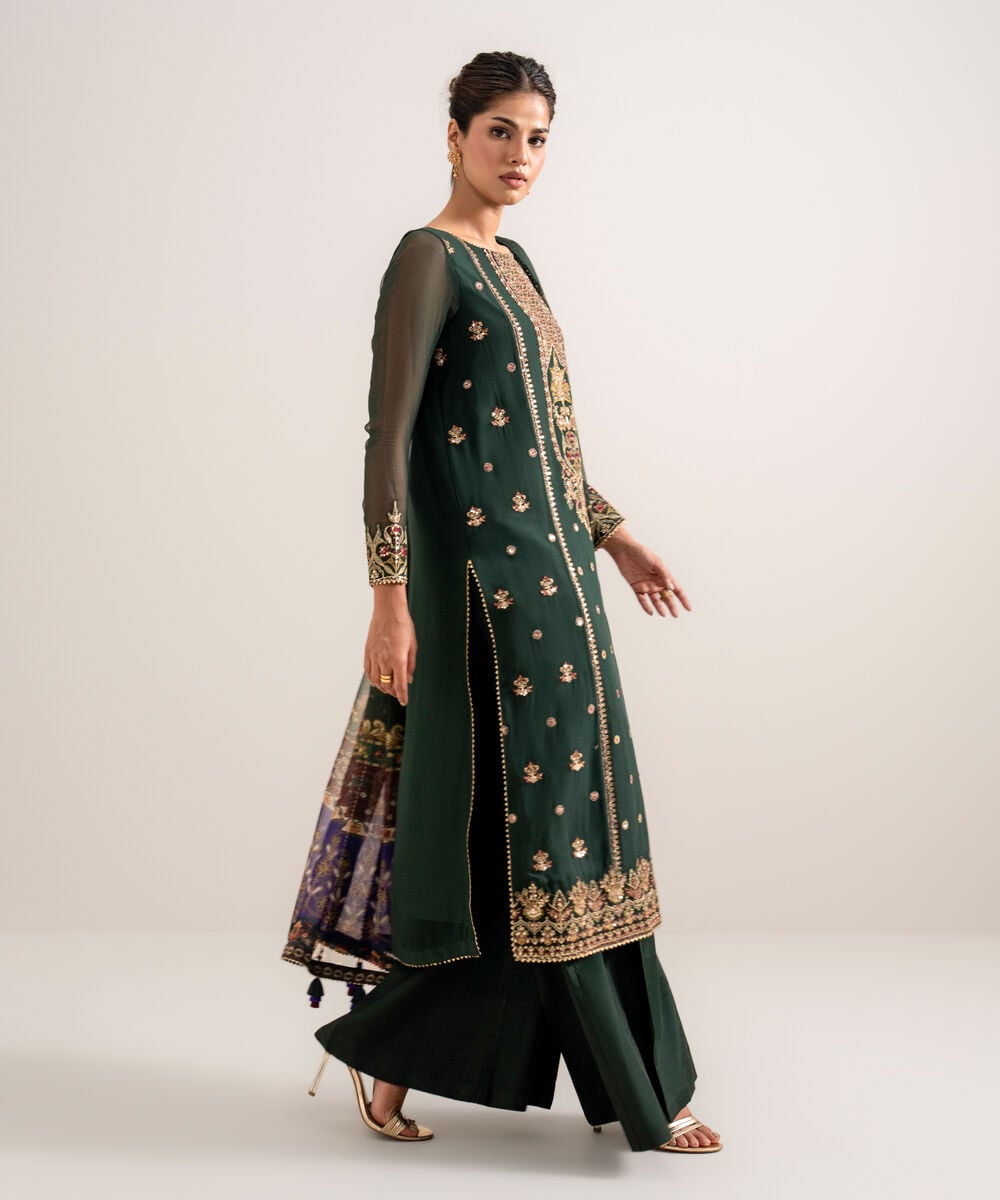 3 Piece - Embroidered Chiffon Suit — Sapphire view 3