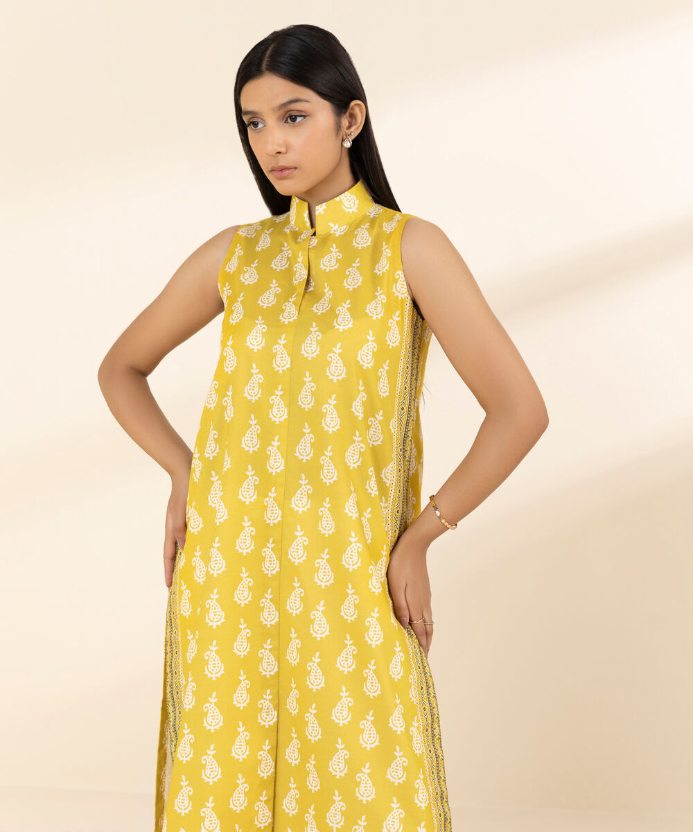 Women's Unstitched Lawn Embroidered Yellow Shirt