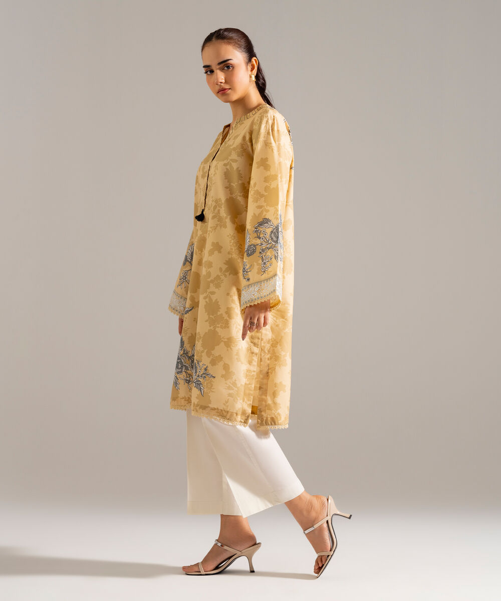 Women's RTW Zari Lawn Embroidered Beige Straight Shirt