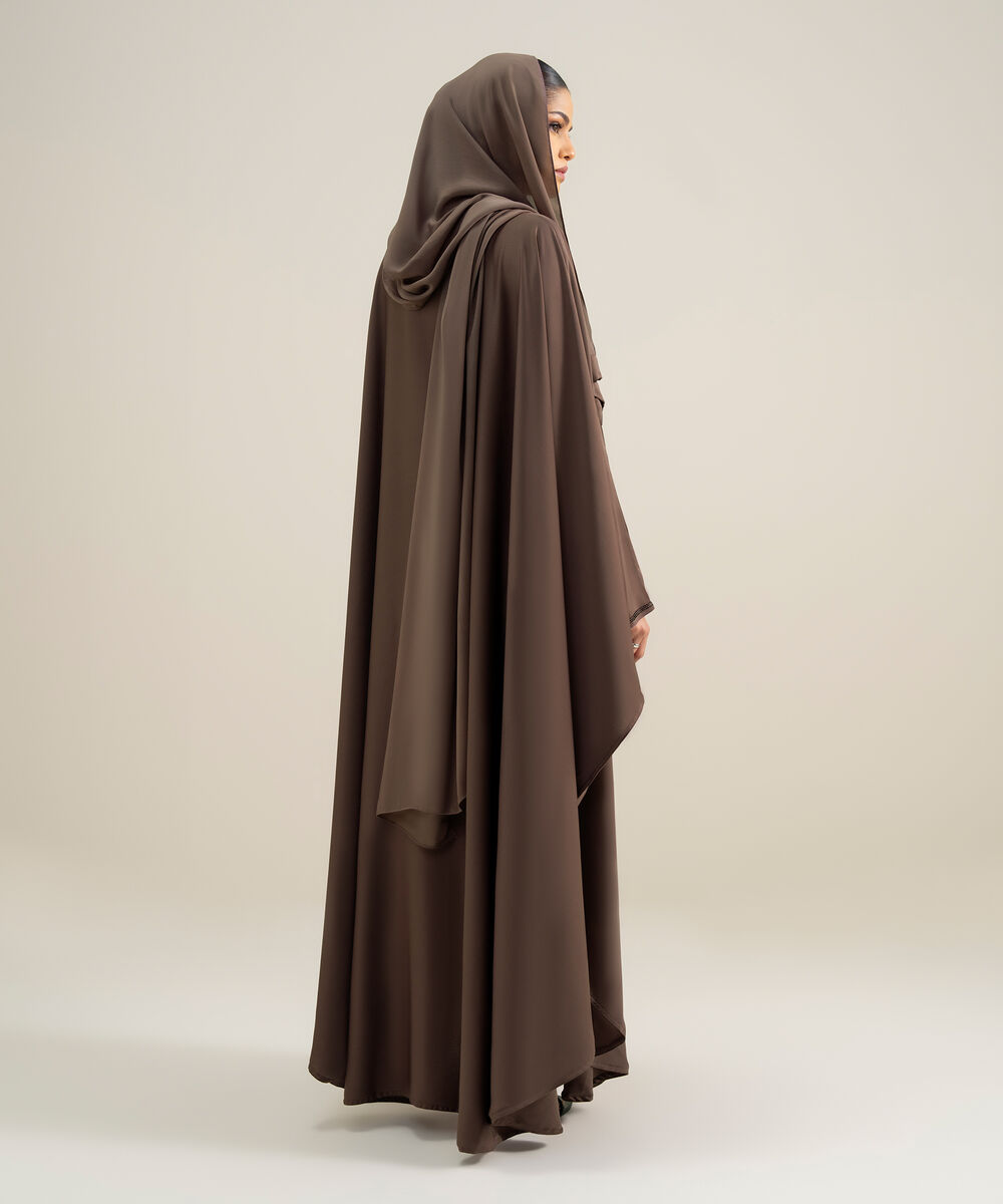 Women's Polyester Brown Embellished Cape Abbaya Set