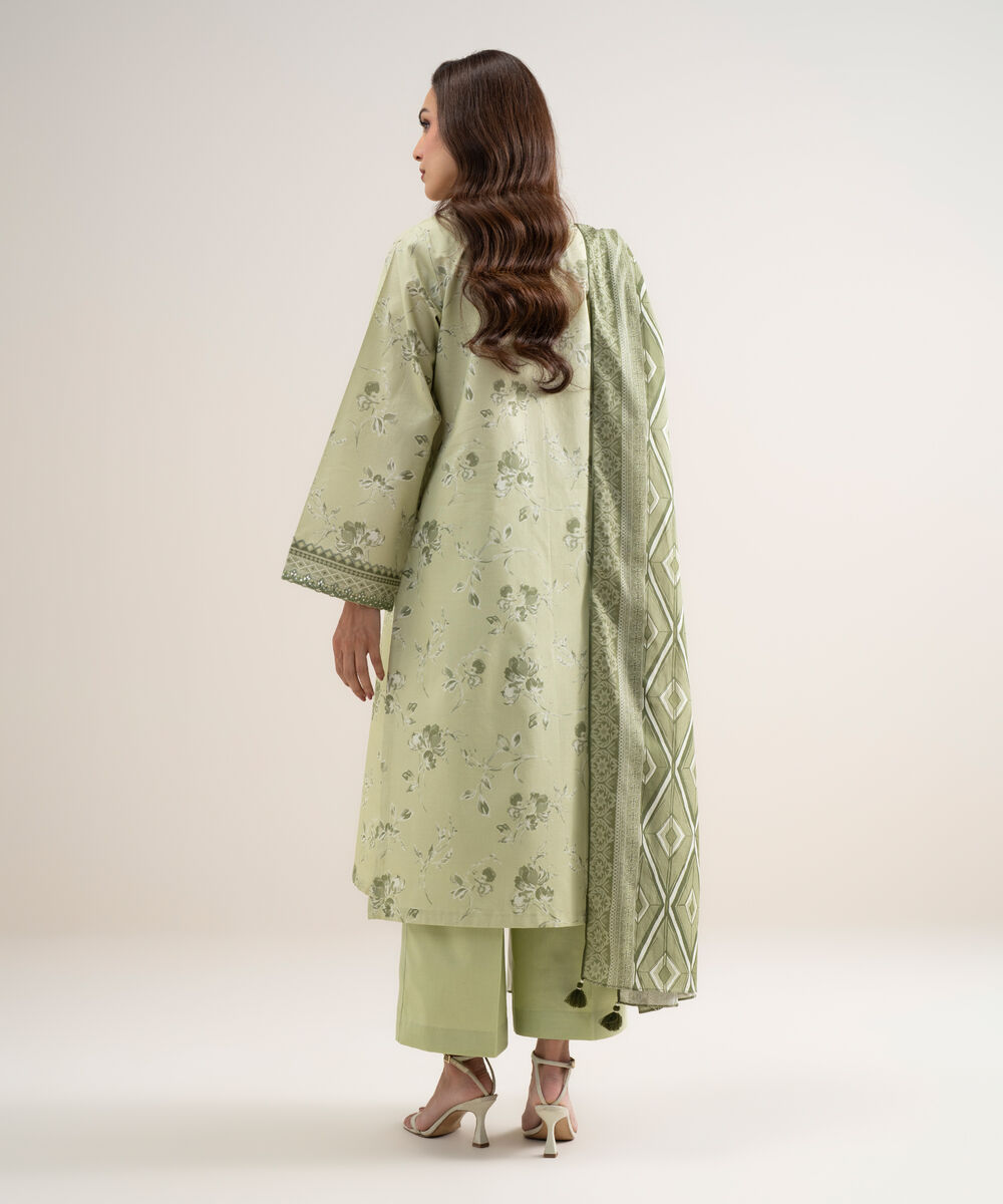 Women's Unstitched Lawn Embroidered Off White and Grey 3 Piece Suit