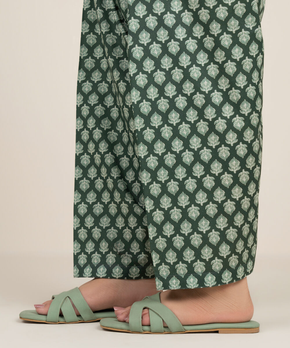 Women's RTW Cambric Printed Green Shalwar