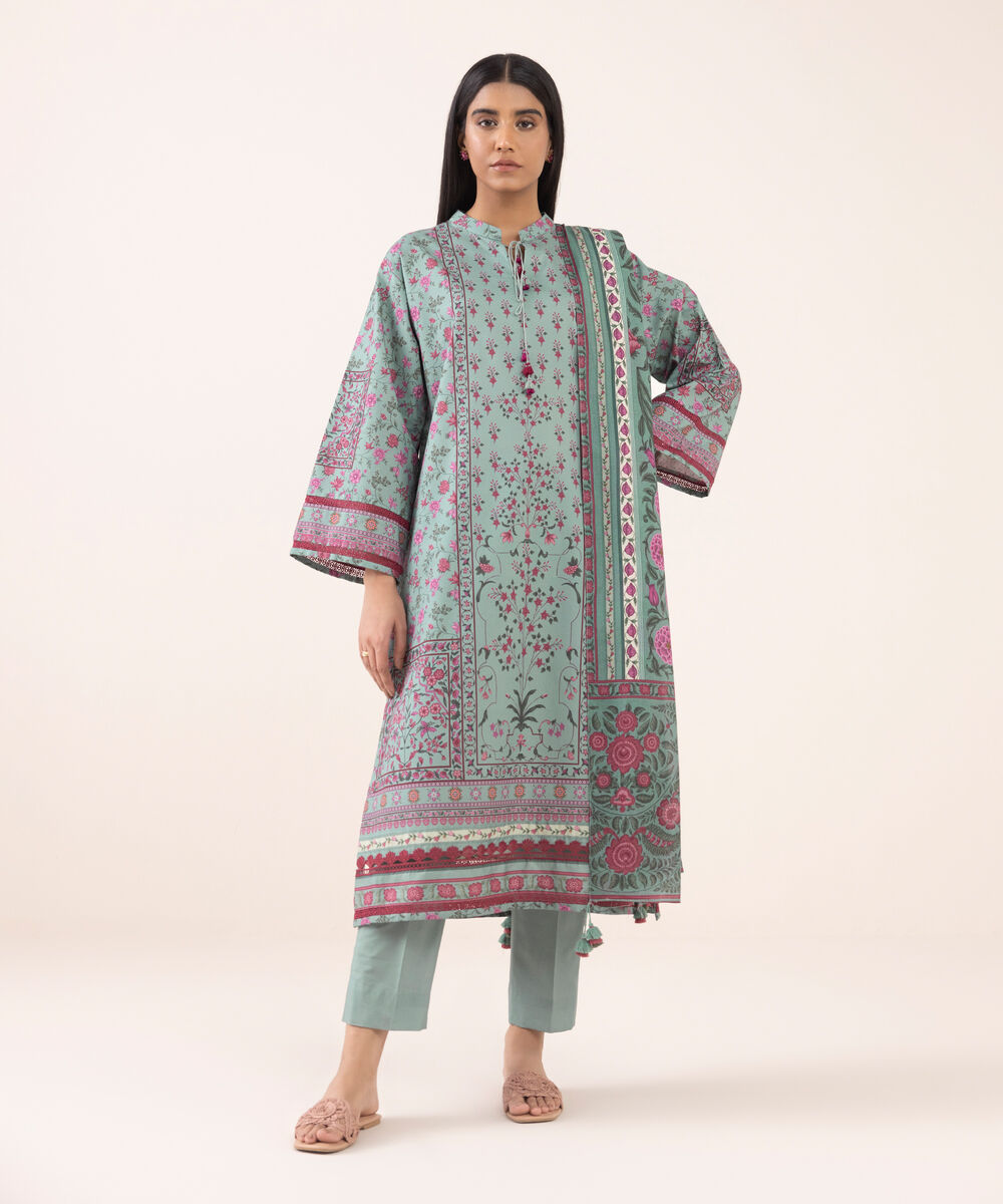 Women's Unstitched Cotton Printed Three Piece Suit