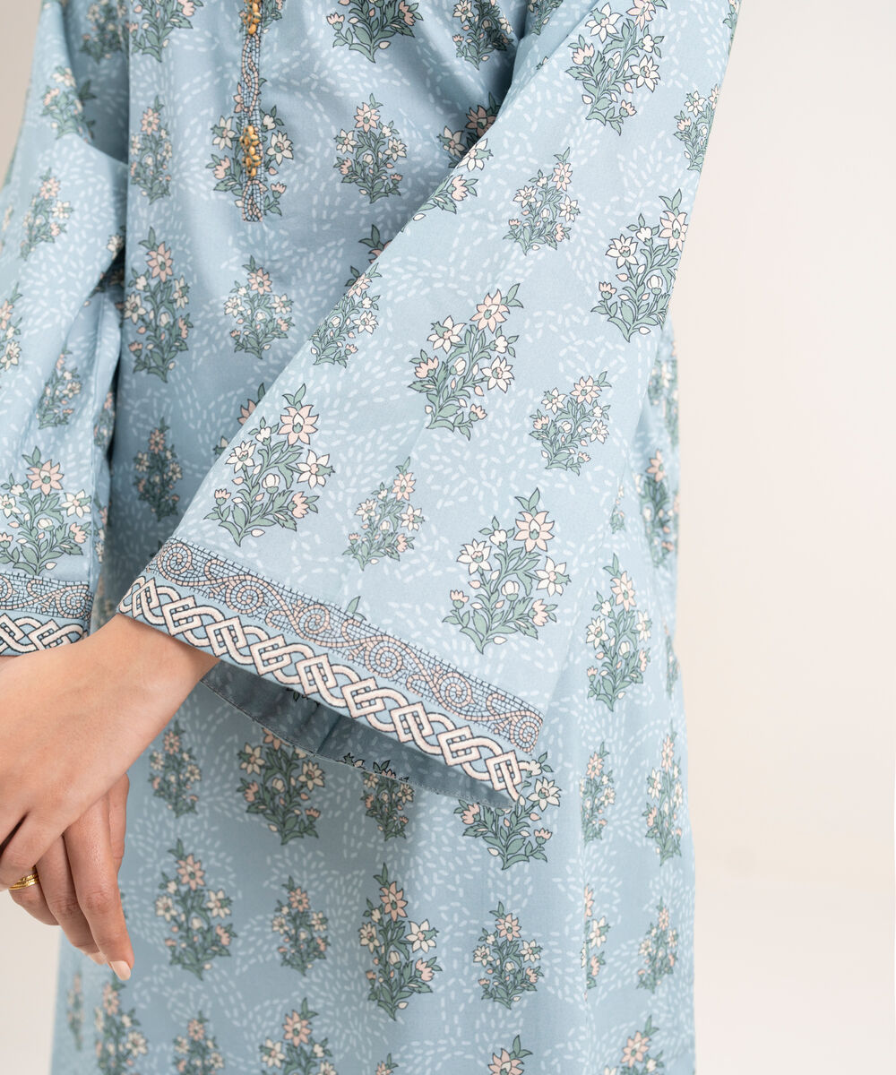 Women's Unstitched Lawn Printed Blue 3 Piece Suit