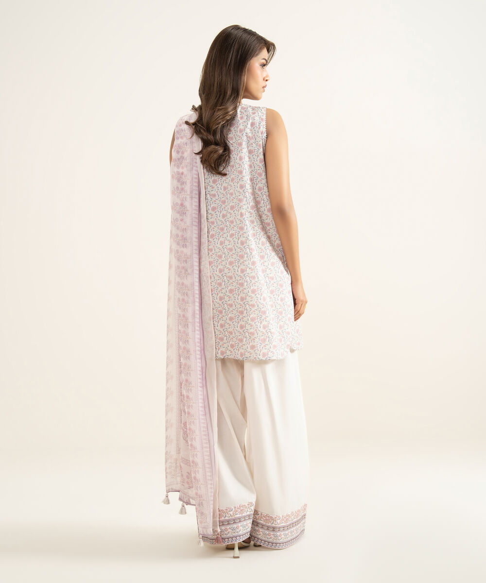 Women's Unstitched Lawn Embroidered Pink 3 Piece Suit
