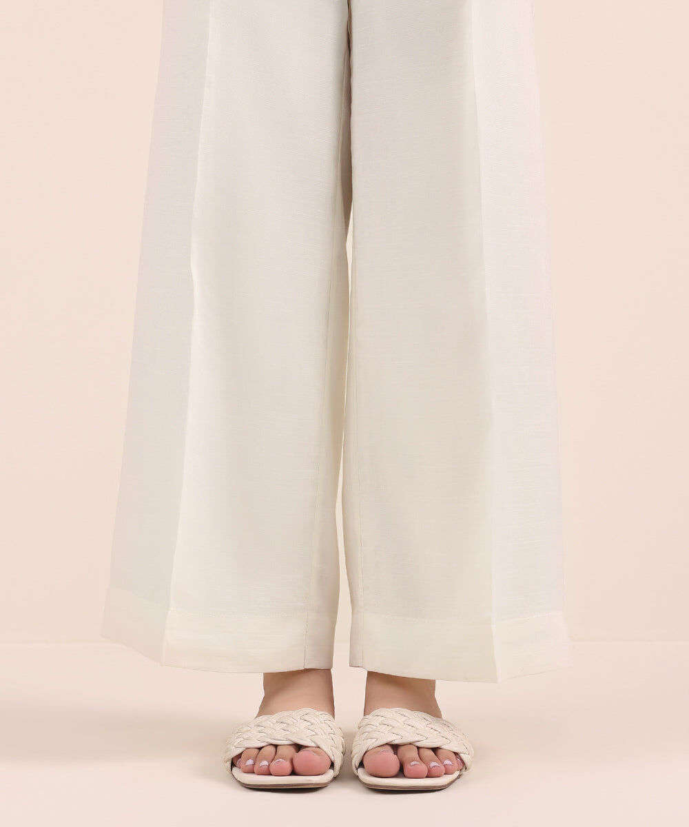 Woman - Off White Raw Silk Culottes