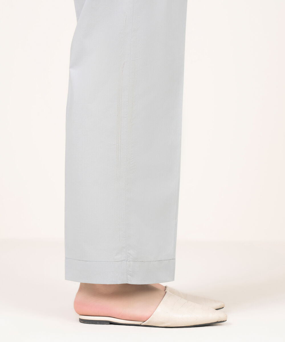 Women's RTW Cotton Solid Grey Straight Pants