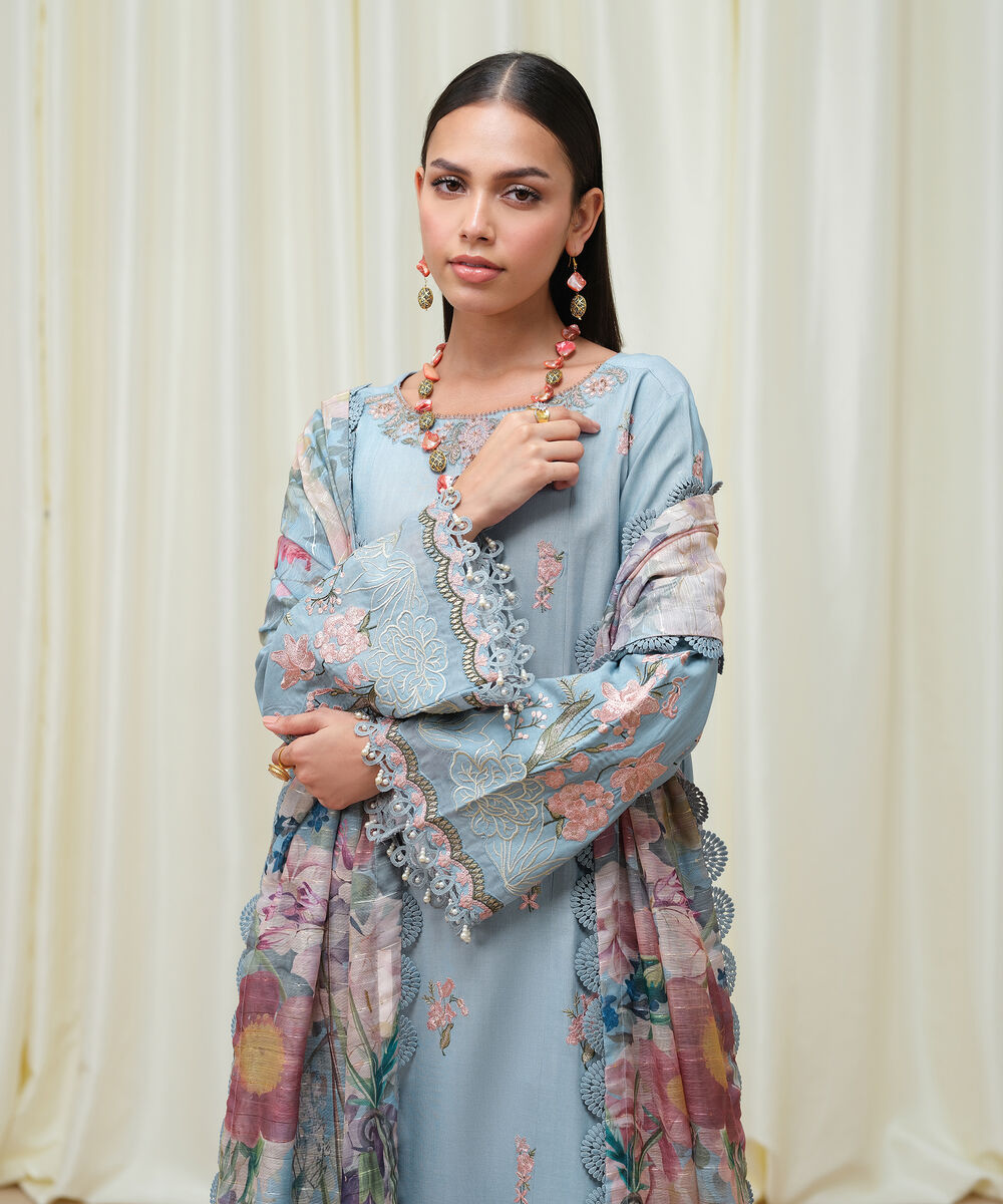 Women's Unstitched Dull Viscose Raw Silk Dyed Three Piece Suit