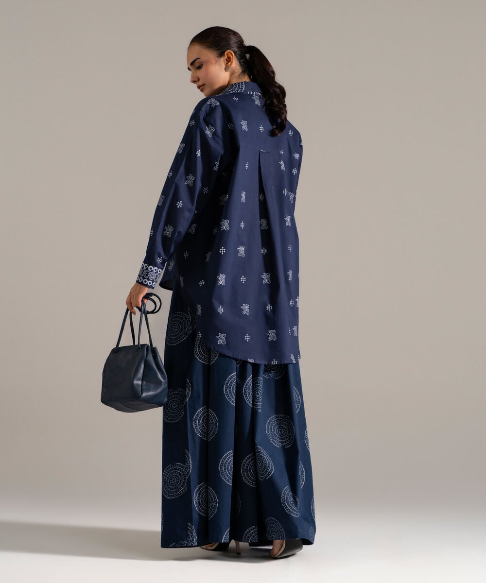 Block Printed Lawn Shirt — Sapphire view 3