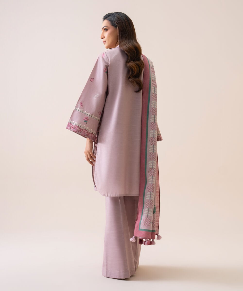 Women's Unstitched Light Khaddar Embroidered Lilac 3 Piece Suit