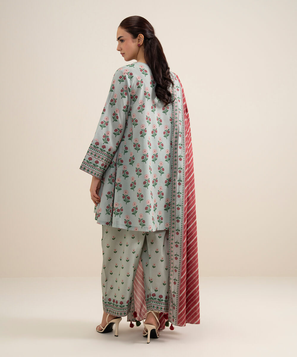 Women's Unstitched Lawn Printed Light Blue 3 Piece Suit