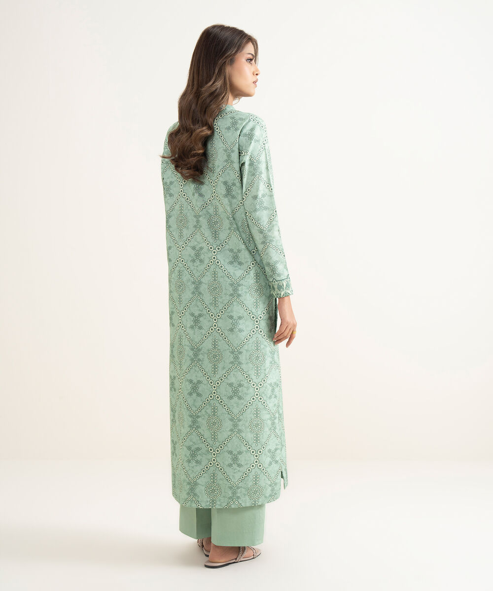 Women's Unstitched Lawn Printed Green 2 Piece Suit