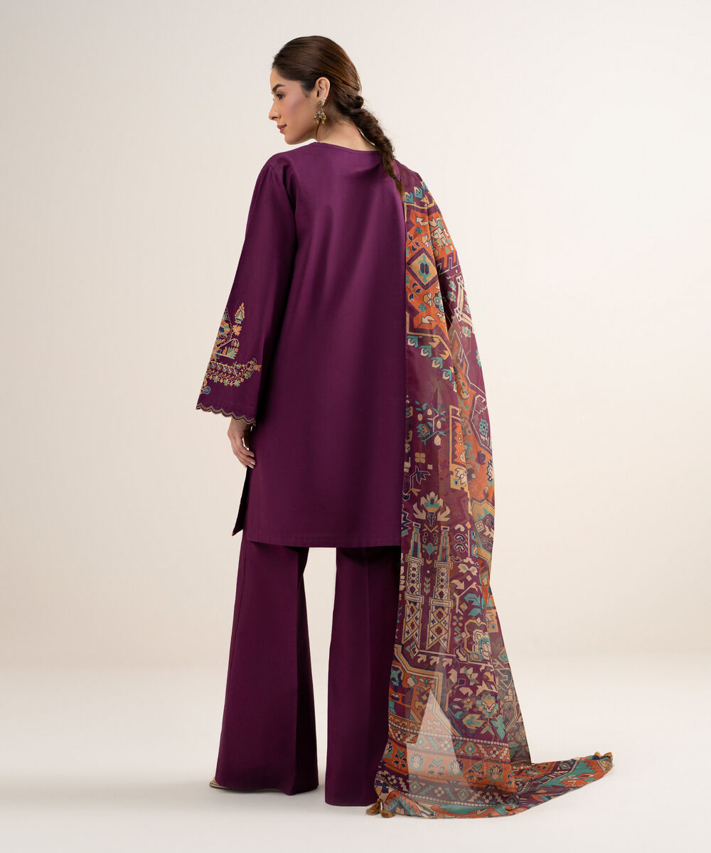 Women's Unstitched Lawn Embroidered Purple 3 Piece Suit