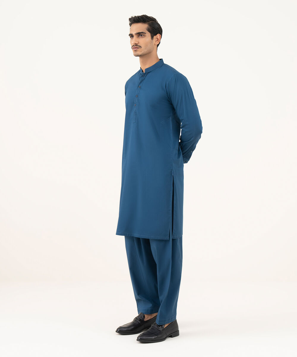 Men's Falak Plain Medium Blue Kurta Shalwar