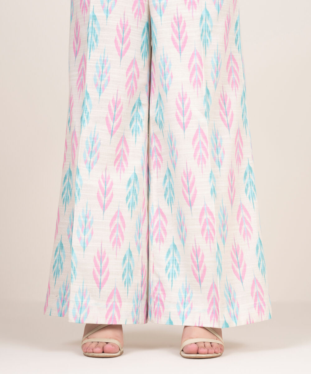 Women's RTW Light Khaddar Printed Off White Flared Pants