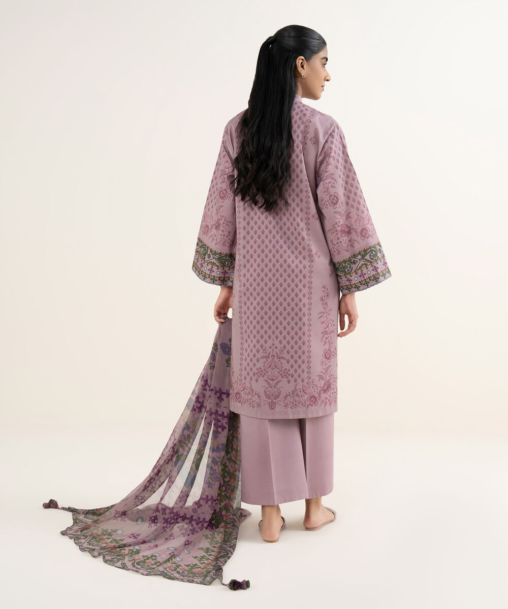 Women's Unstitched Lawn Printed Pink 3 Piece Suit