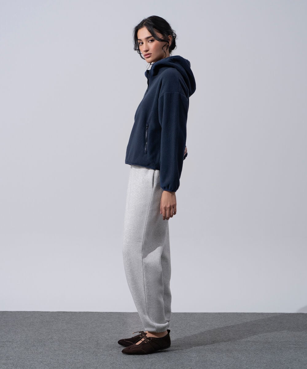 Women's Western Wear Navy Blue Polyester Quarter-Zip Fleece Hoodie