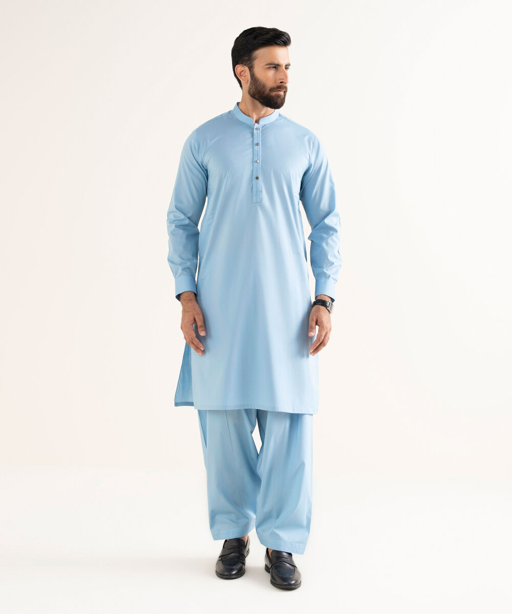 Men's Latha Plain Sky Blue Kurta Shalwar