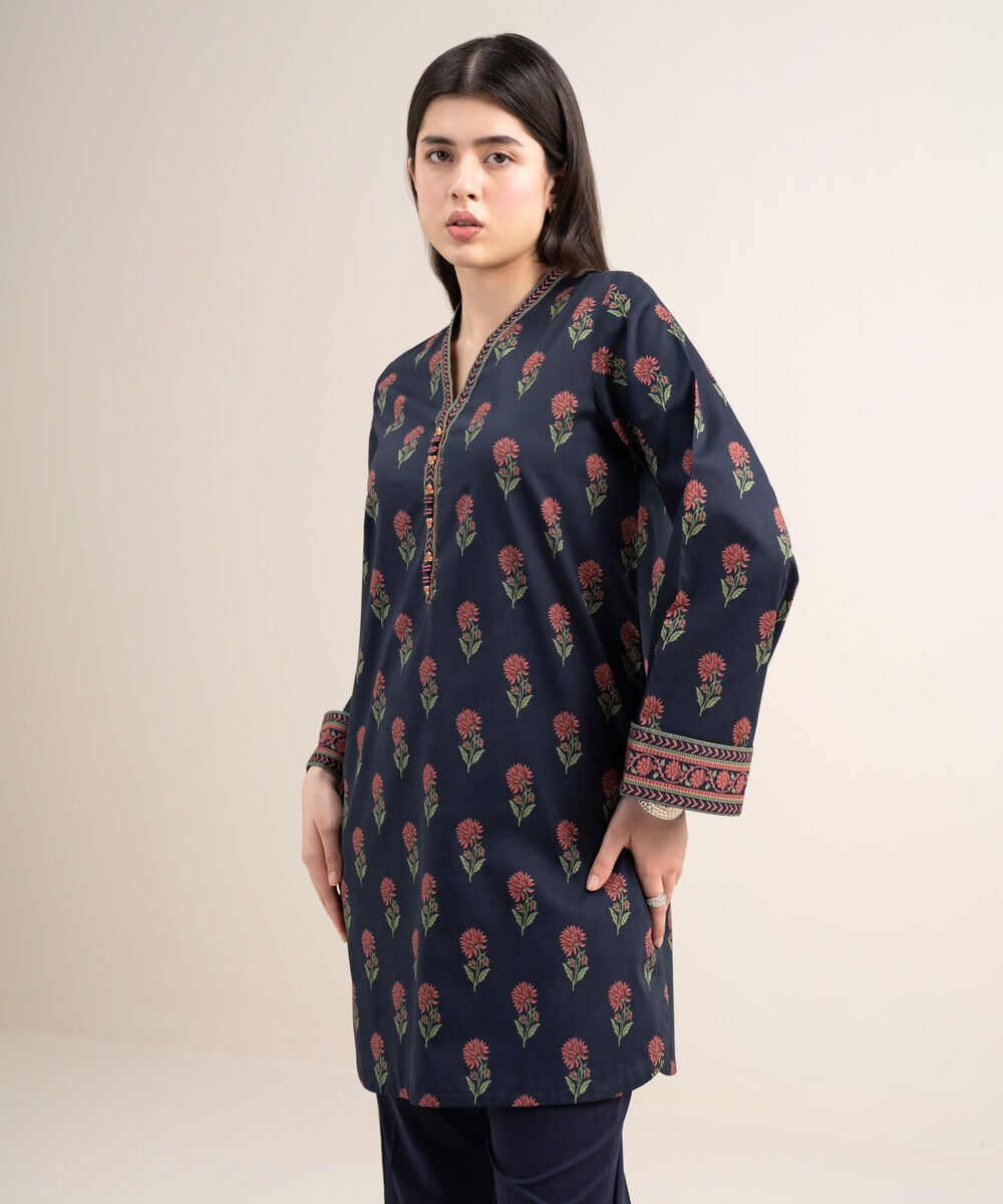 Women's Unstitched Lawn Printed Blue Shirt