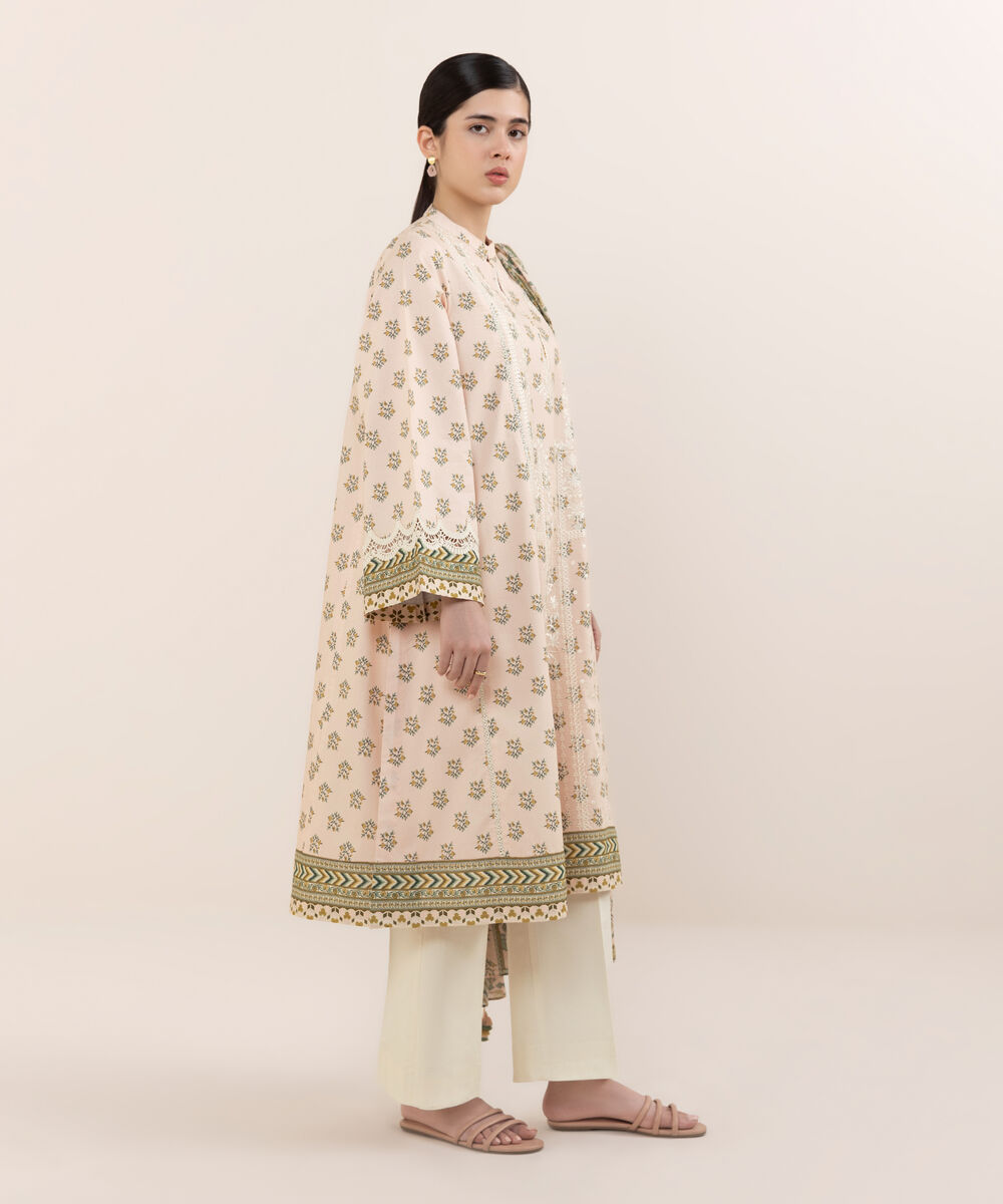 Women's Unstitched Lawn Embroidered Pink Two Piece Suit