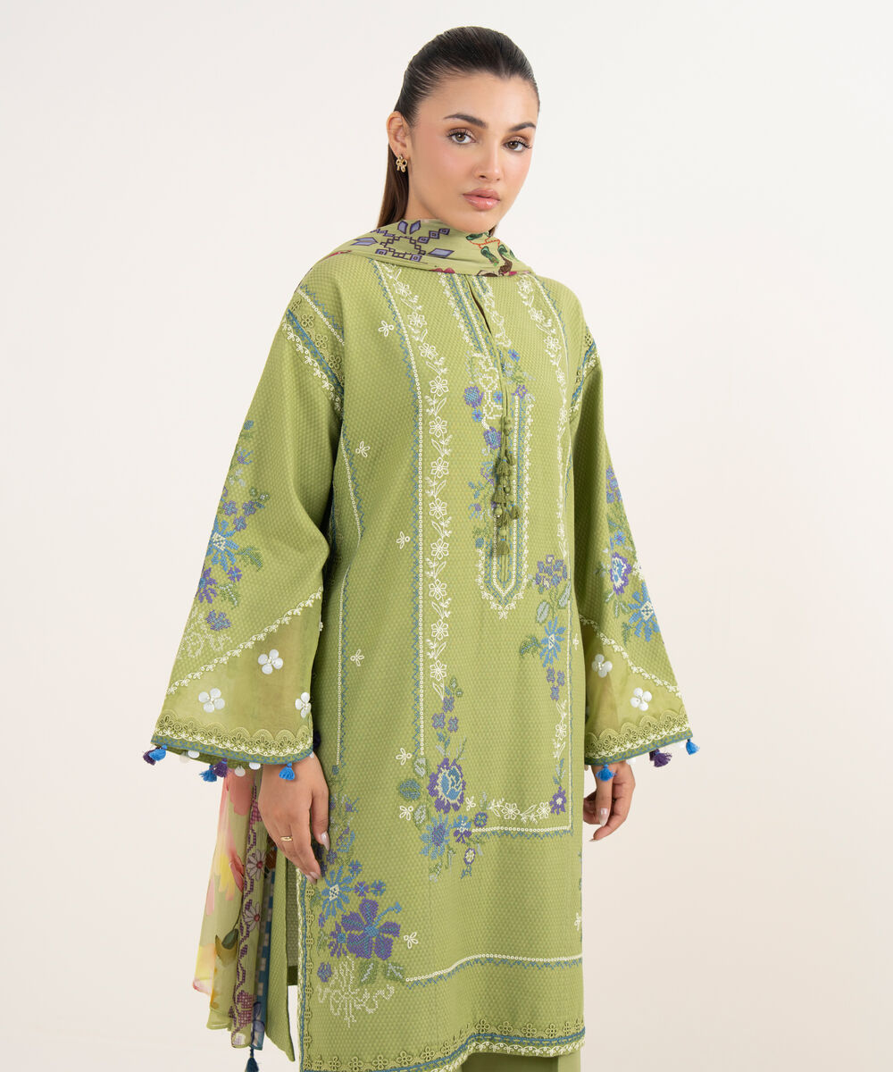 Women's Unstitched Dobby Dyed Three Piece Suit