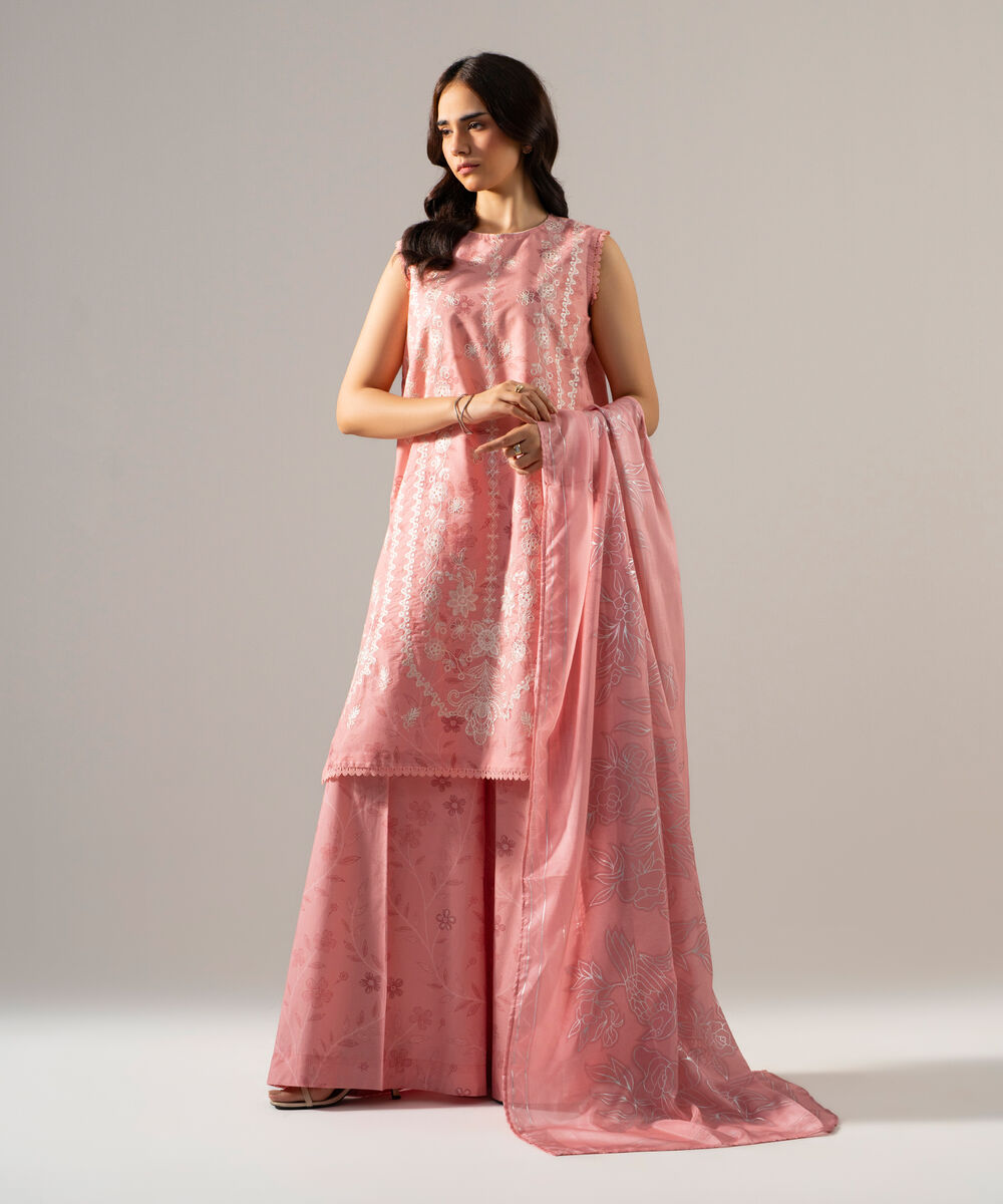 Women's RTW Blended tissue Printed Pink Dupatta