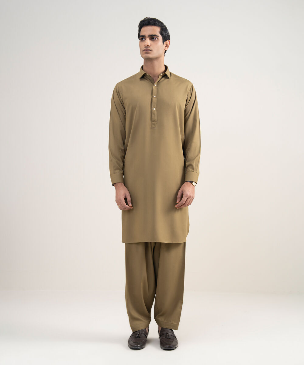 Men's Stitched Premium Blended Olive Suit