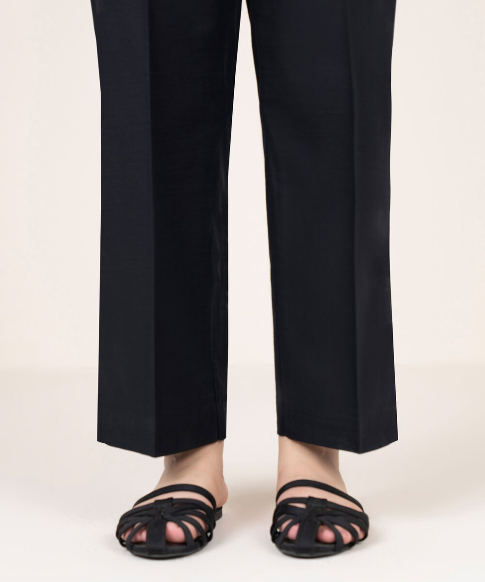 Women's RTW Light Khaddar Solid Black Straight Pants
