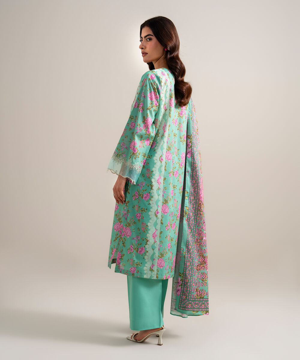 Women's Unstitched Lawn Embroidered Tea Pink 3 Piece Suit