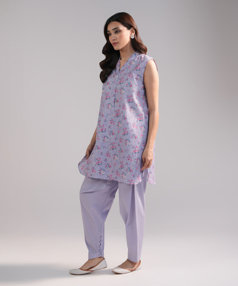 Women's RTW Seersucker Printed Lavender 2 Piece Suit