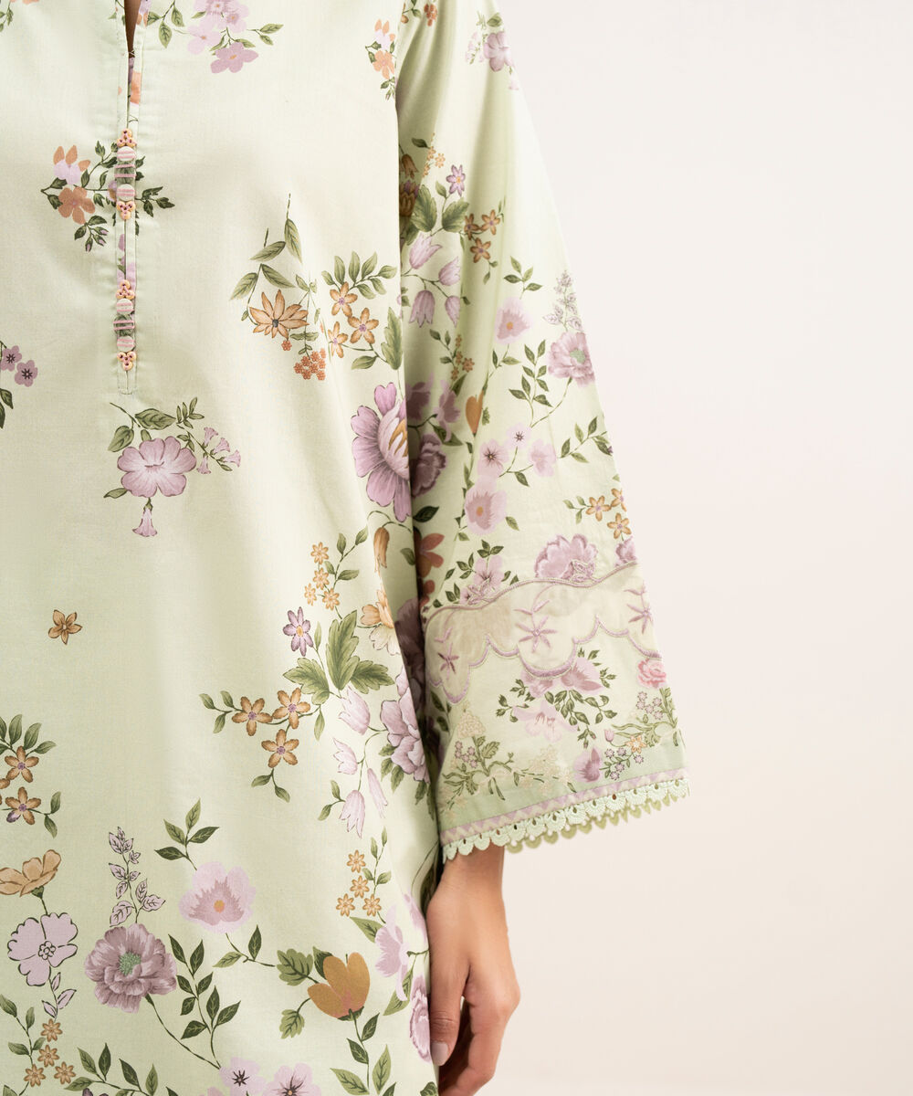 Women's Unstitched Lawn Embroidered Green 3 Piece Suit