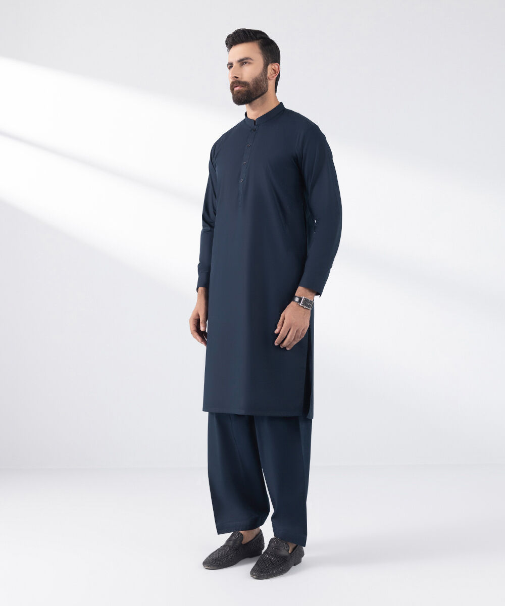 Men's Stitched 2 PC Blue Cotton Suit