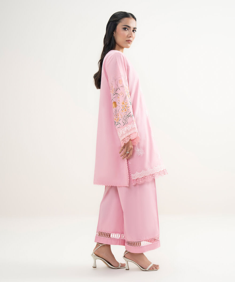 Women's RTW Zari Lawn Embroidered Pink 2 Piece Suit