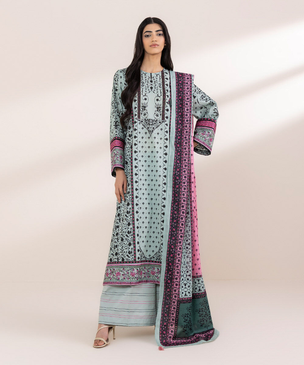 Women's RTW Lawn Blue Embroidered A-Line Shirt