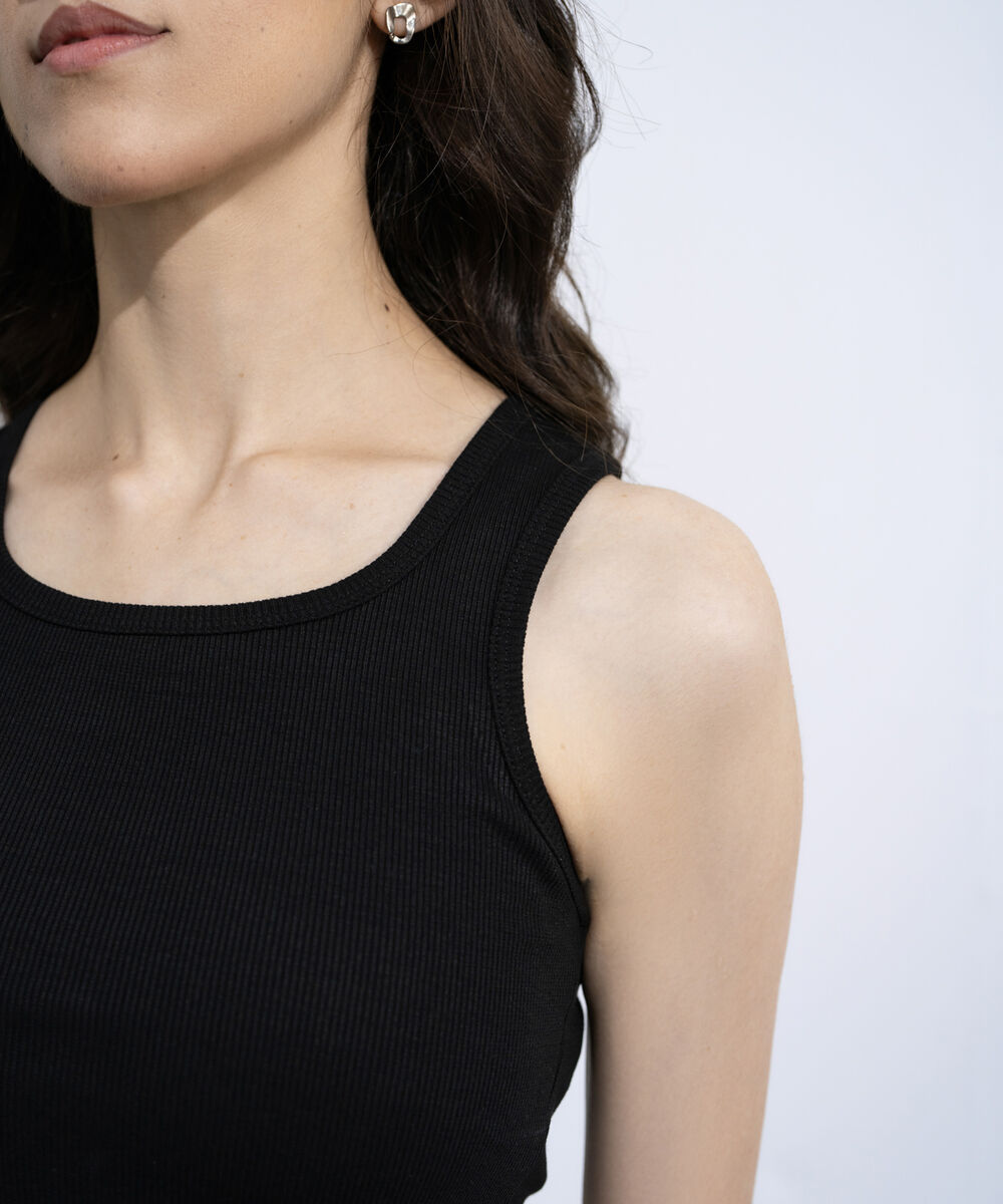 Women's Black Ribbed Vest Top