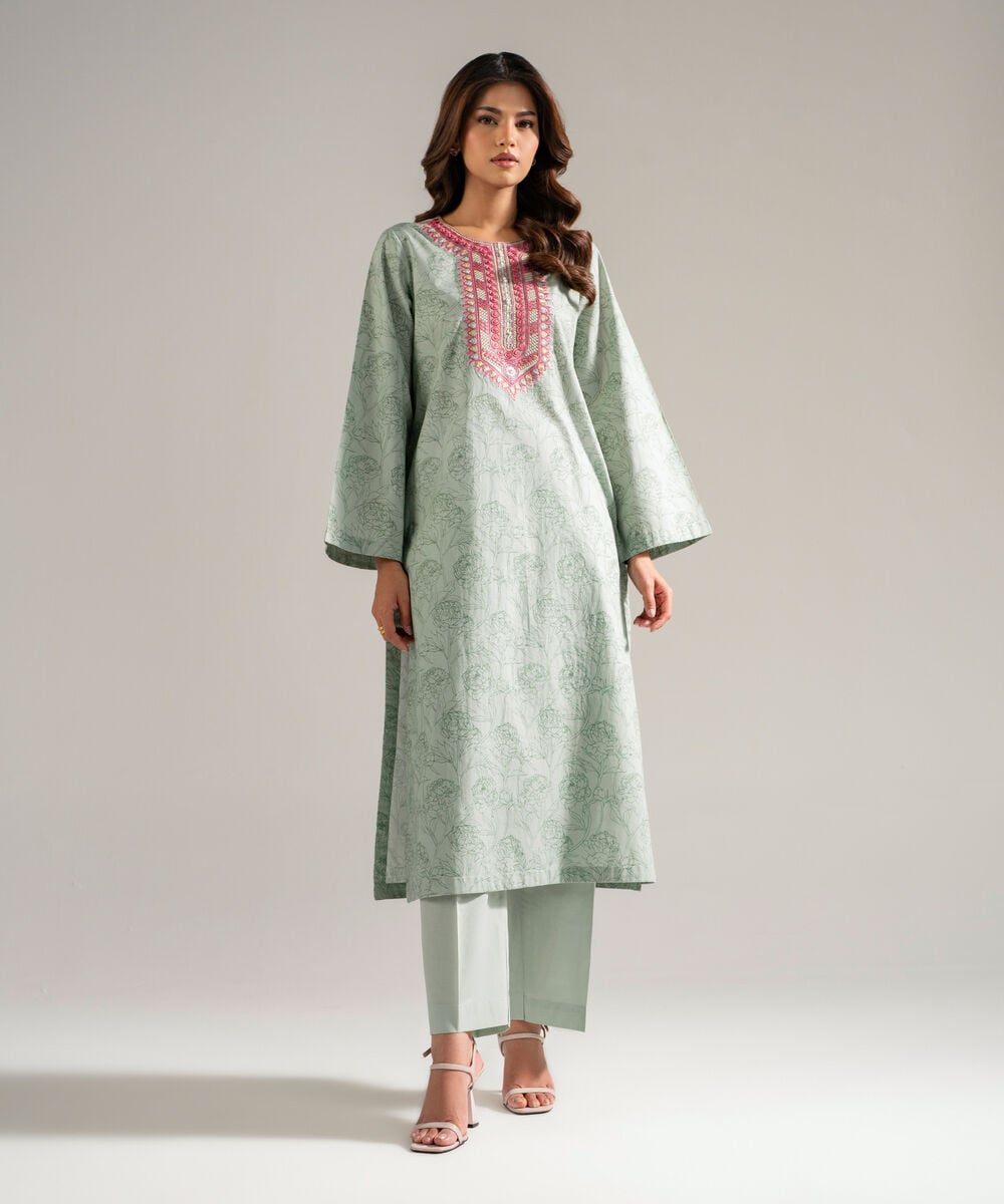 Women's RTW Cambric Embroidered Green 2 Piece Suit