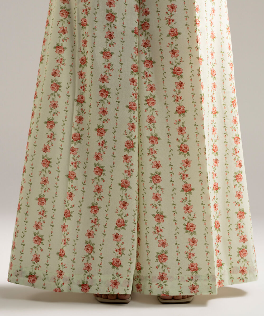 Women's RTW Cambric Printed Mint Green Flared Pants