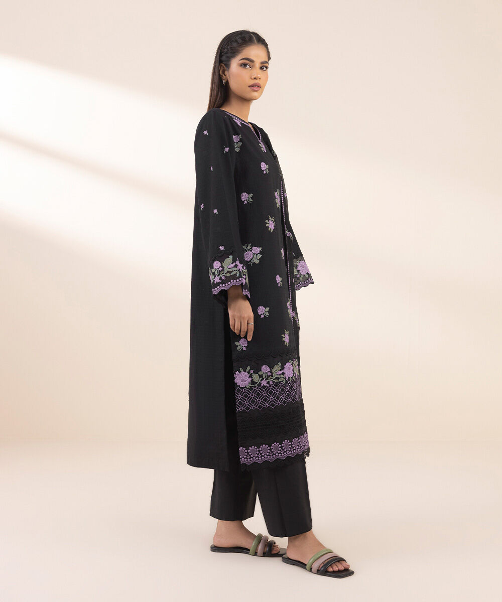 Women's Unstitched Black Dobby 3 Piece Suit