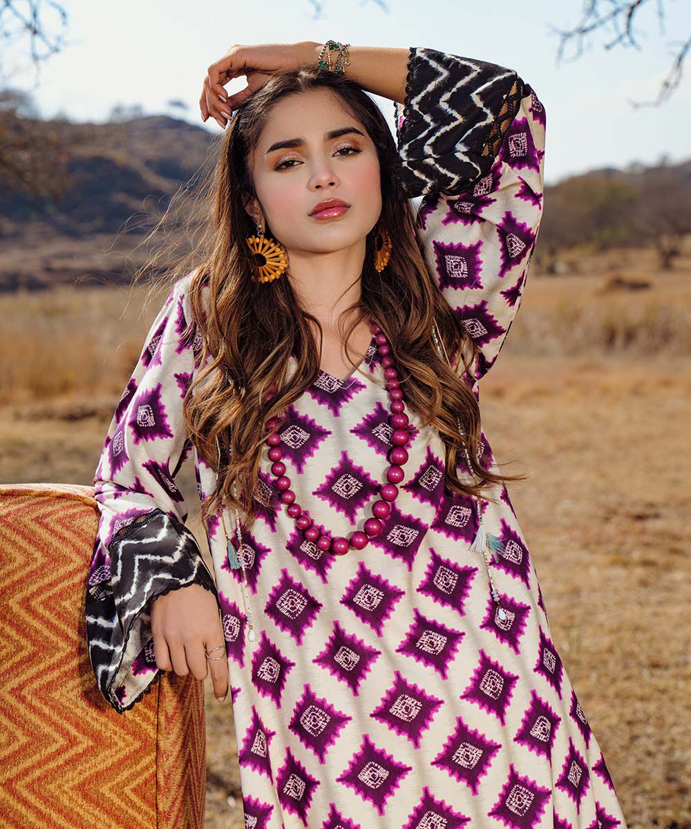 Woman - Purple Printed Arabic Lawn Shirt